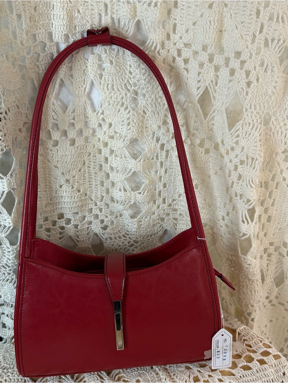 Classic Red Shoulder Bag with Metal Tab Detail